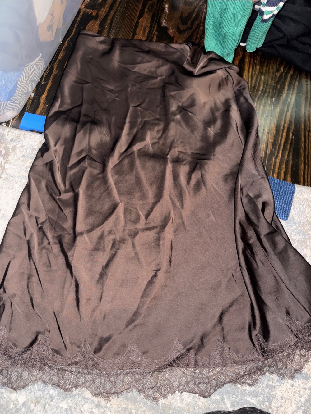 Zara Brown Satin Lace-Trim Slip skirt